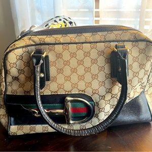 GUCCI Handbag 141503 Hustler Bit Horsebit Canvas Dark